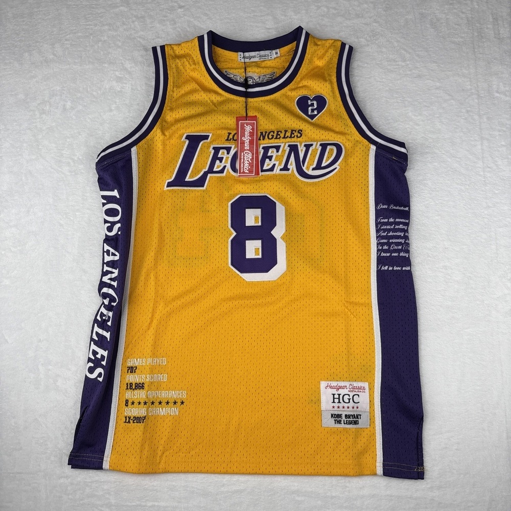 HEADGEAR CLASSICS YELLOW TRIBUTE JERSEY KOBE BRYANT #8 MAMBA #24 Medium NWT
